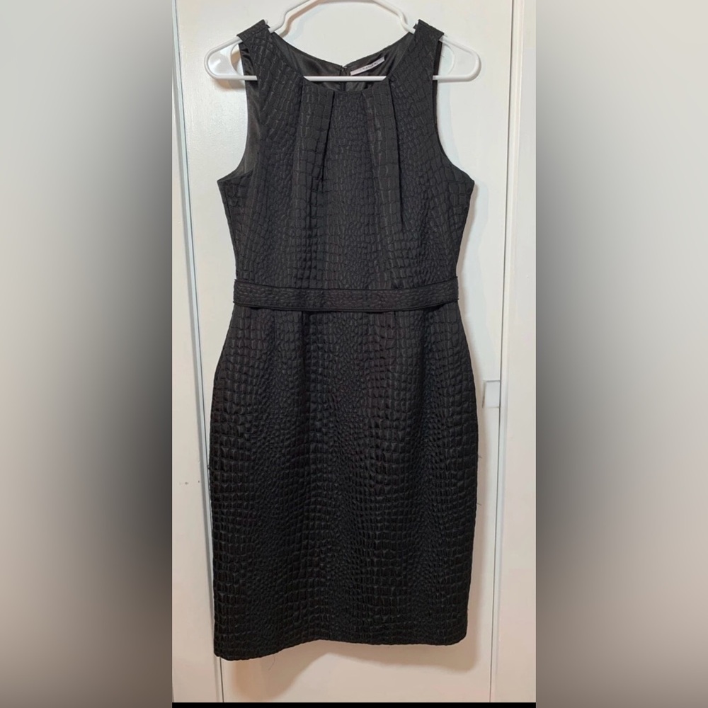 Tahari embossed aligator pattern little black cocktail dress